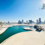 Cozy, modern furnished studio flat living area in Seef near Water Garden City with sea view balcony