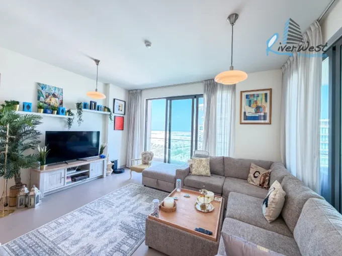 Luxury 2 bedroom apartment balcony and terrace with sea view in Marassi Al Bahrain area