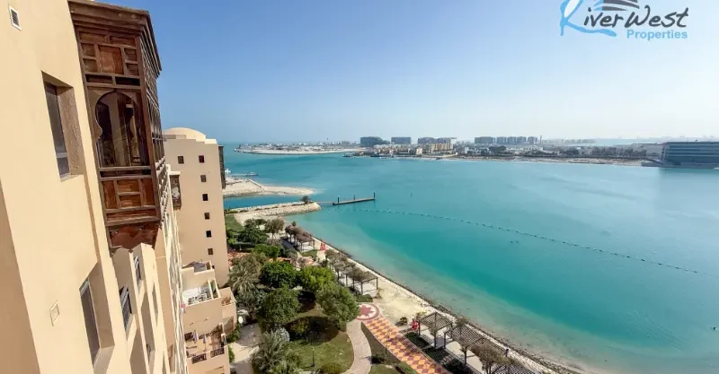 Amwaj high floor luxury duplex apartment living room with panoramic sea view